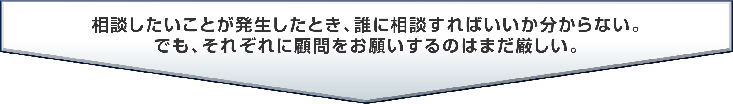 相談したいことが発生したとき、誰に相談すればいいか分からない。でも、それぞれに顧問をお願いするのはまだ厳しい。